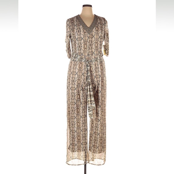 Reba Pants - Reba snake skin print tan and black jumpsuit size xl